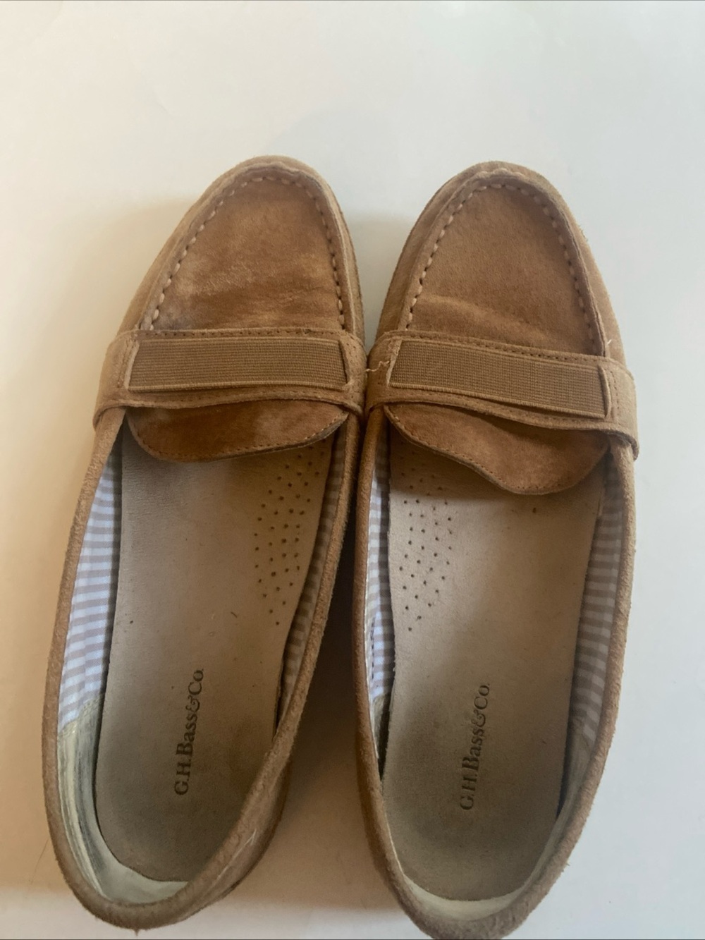G.H. Bass & Co. Tan Suede Loafers with Striped Lining